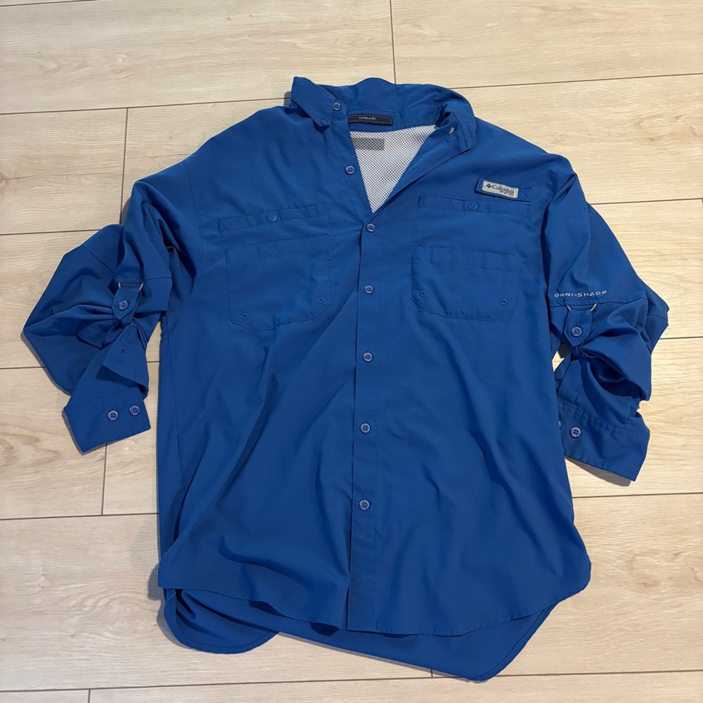 Columbia Tamiami Button Down Shirt Blue with Omni-shade